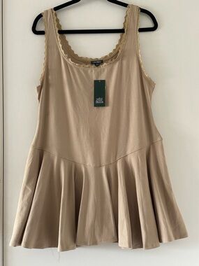 wild fable tan sleeveless mini dress with lace trim neckline